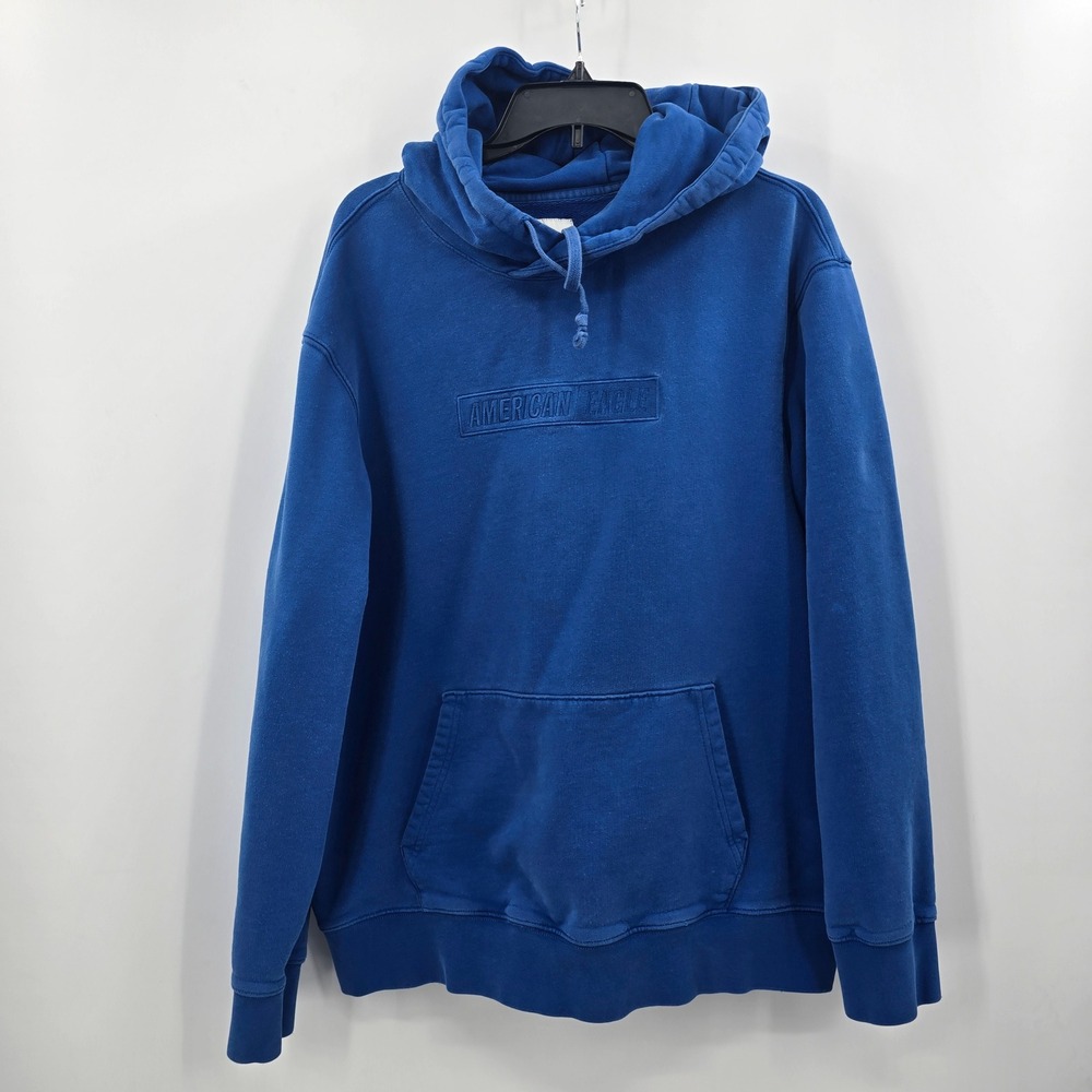 American Eagle Hoodie Mens L Blue Embossed Logo Sweatshirt
